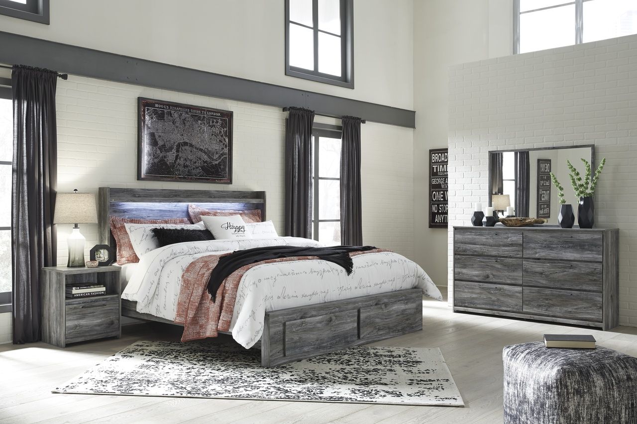 Baystorm King Panel Bed with 2 Storage Drawers In Gray B221B12