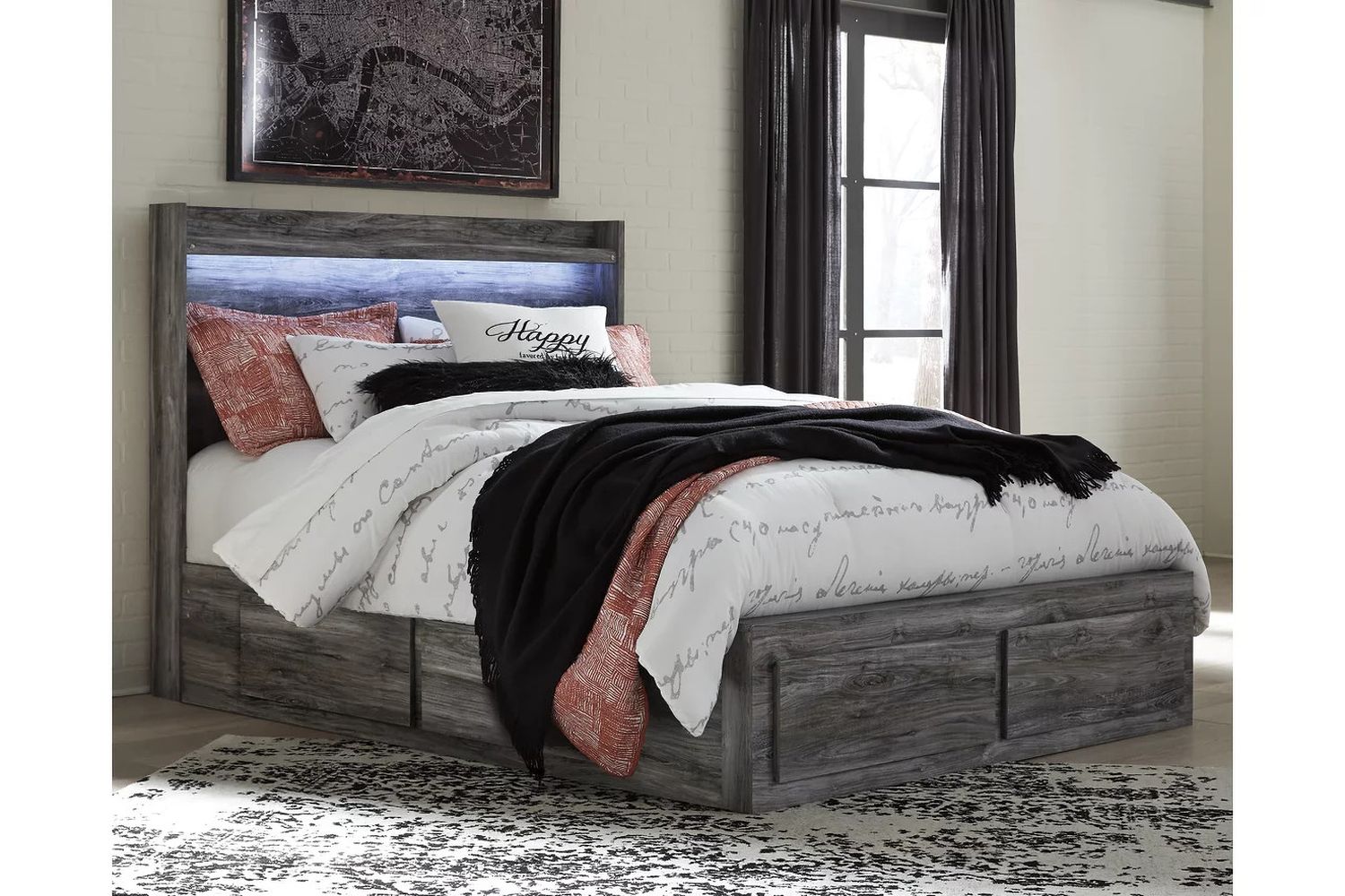 Baystorm Queen Panel Bed with 4 Storage Drawers In Gray B221B13