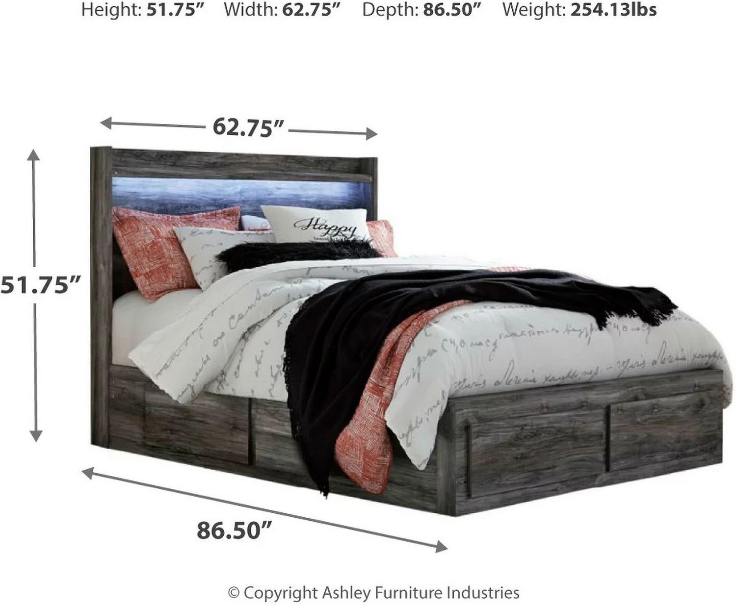 Baystorm Queen Panel Bed with 4 Storage Drawers In Gray B221B13