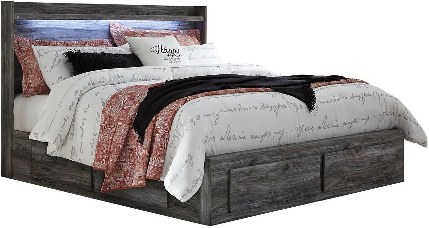 Baystorm King Panel Bed with 4 Storage Drawers In Gray B221B15
