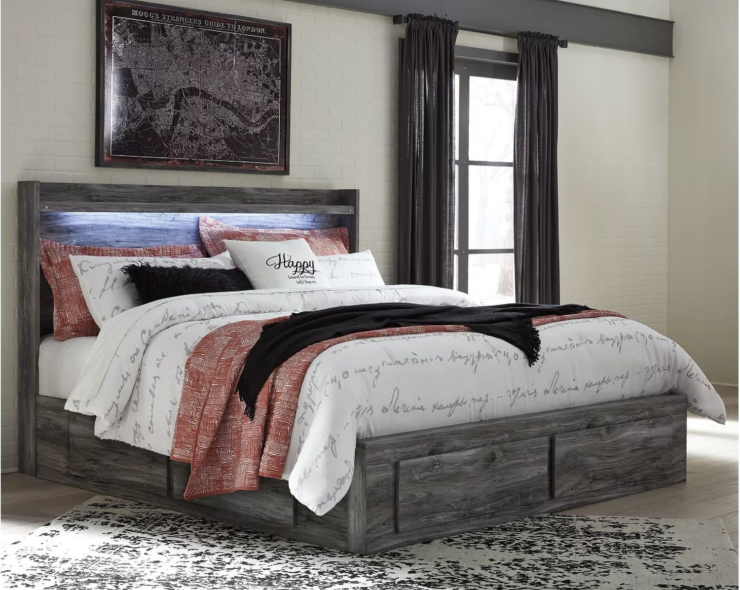 Baystorm King Panel Bed with 4 Storage Drawers In Gray B221B15