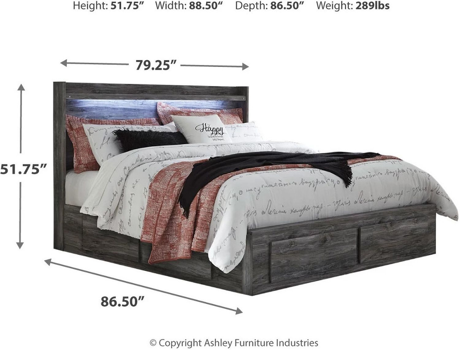 Baystorm King Panel Bed with 4 Storage Drawers In Gray B221B15