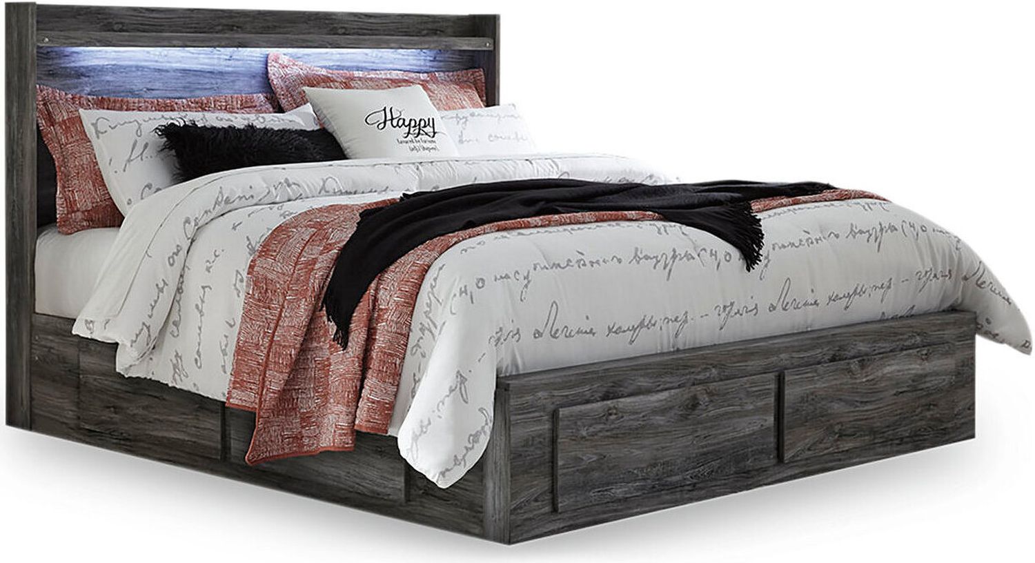 Baystorm King Panel Bed with 4 Storage Drawers In Gray B221B15