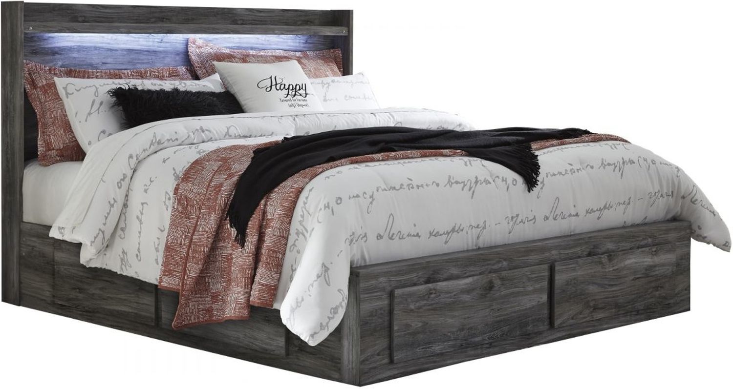 Baystorm King Panel Bed with 6 Storage Drawers In Gray B221B16
