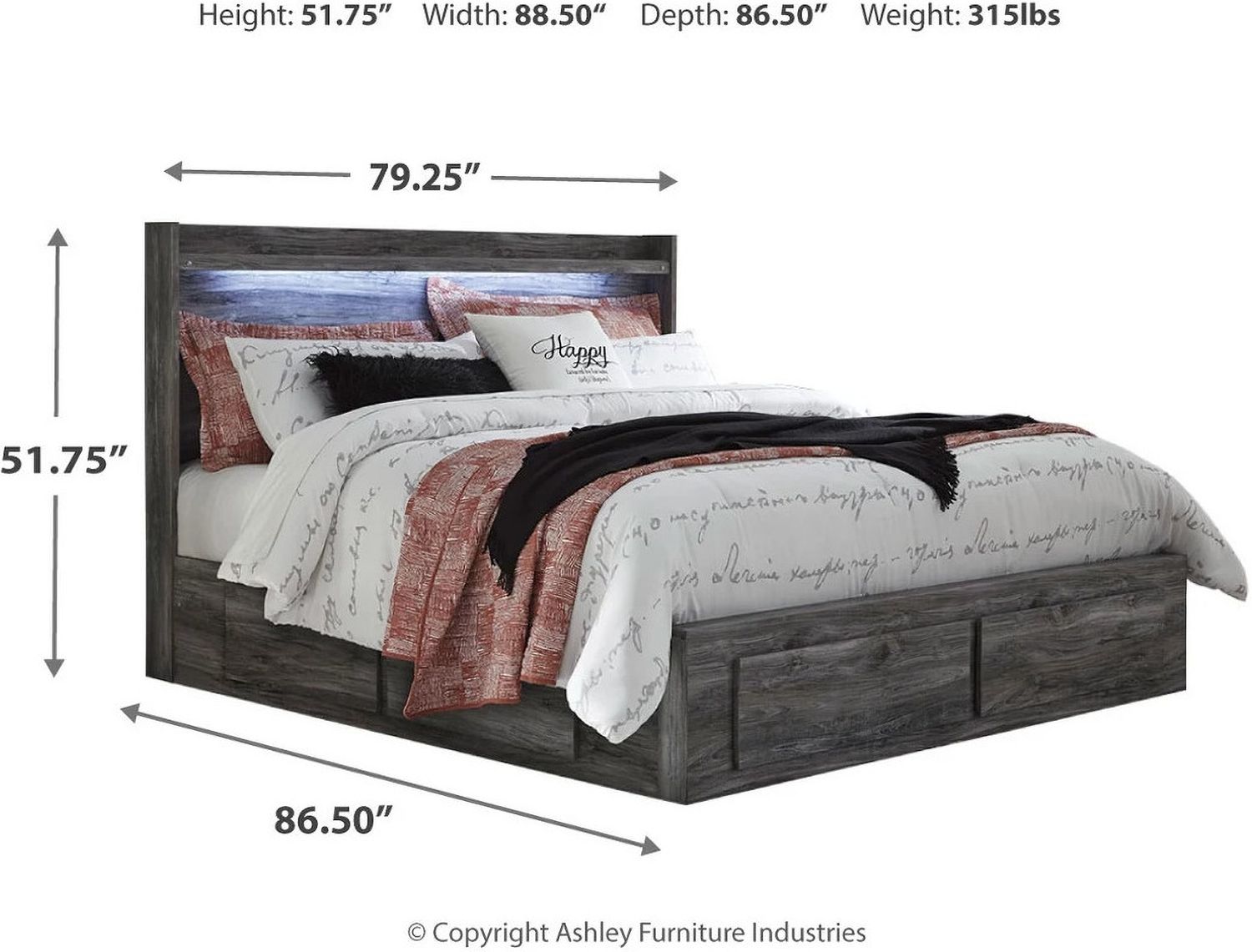 Baystorm King Panel Bed with 6 Storage Drawers In Gray B221B16