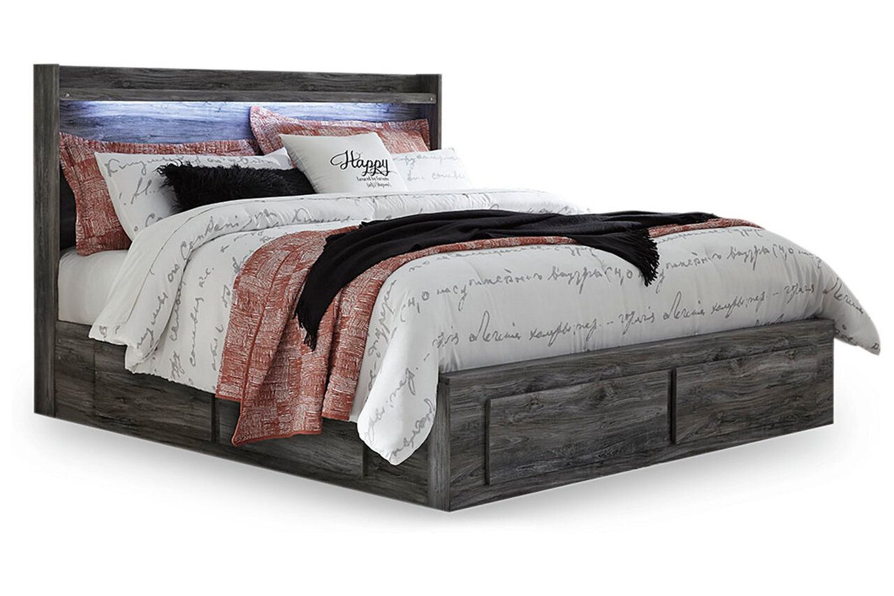 Baystorm King Panel Bed with 6 Storage Drawers In Gray B221B16