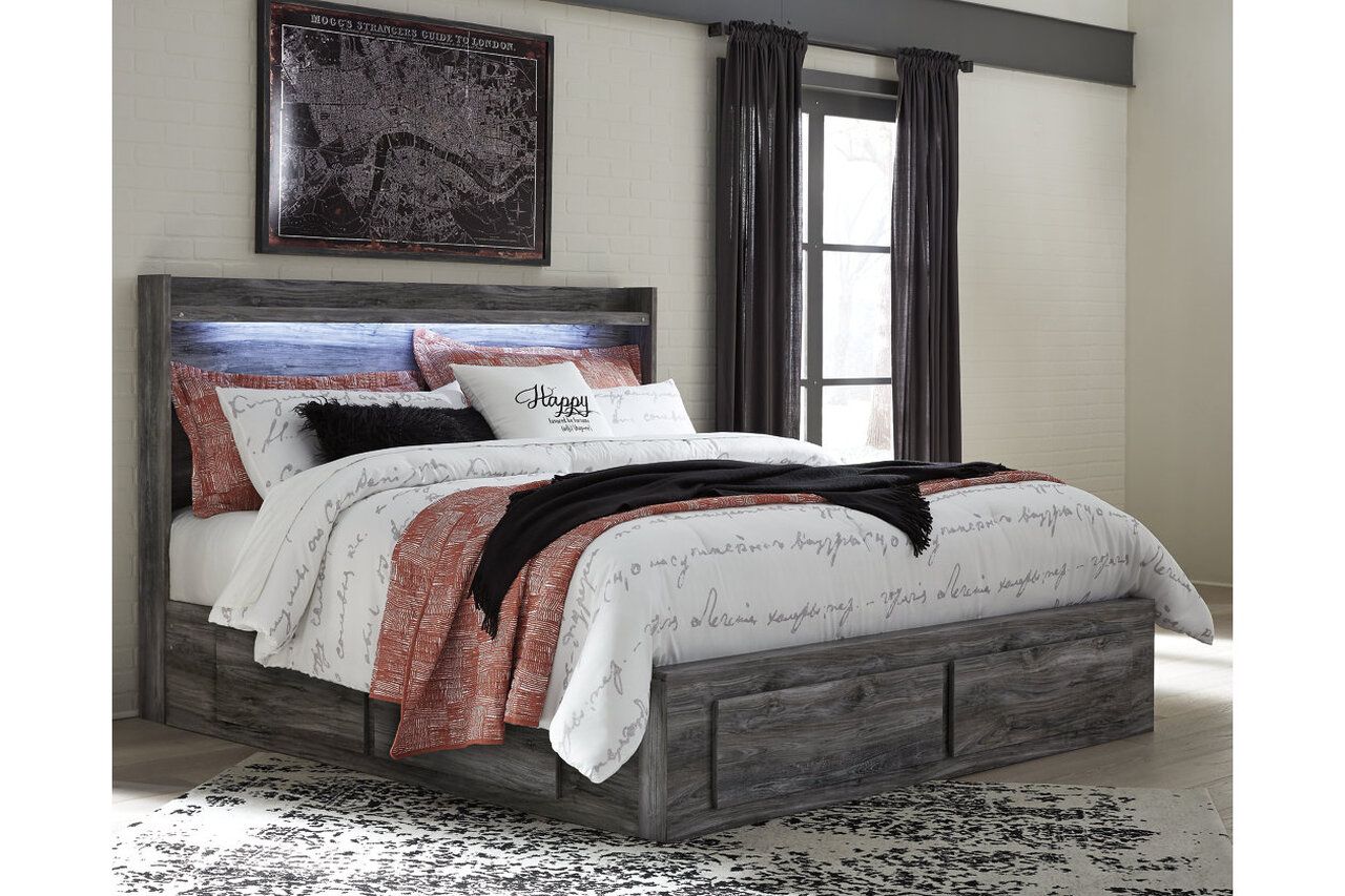 Baystorm King Panel Bed with 6 Storage Drawers In Gray B221B16