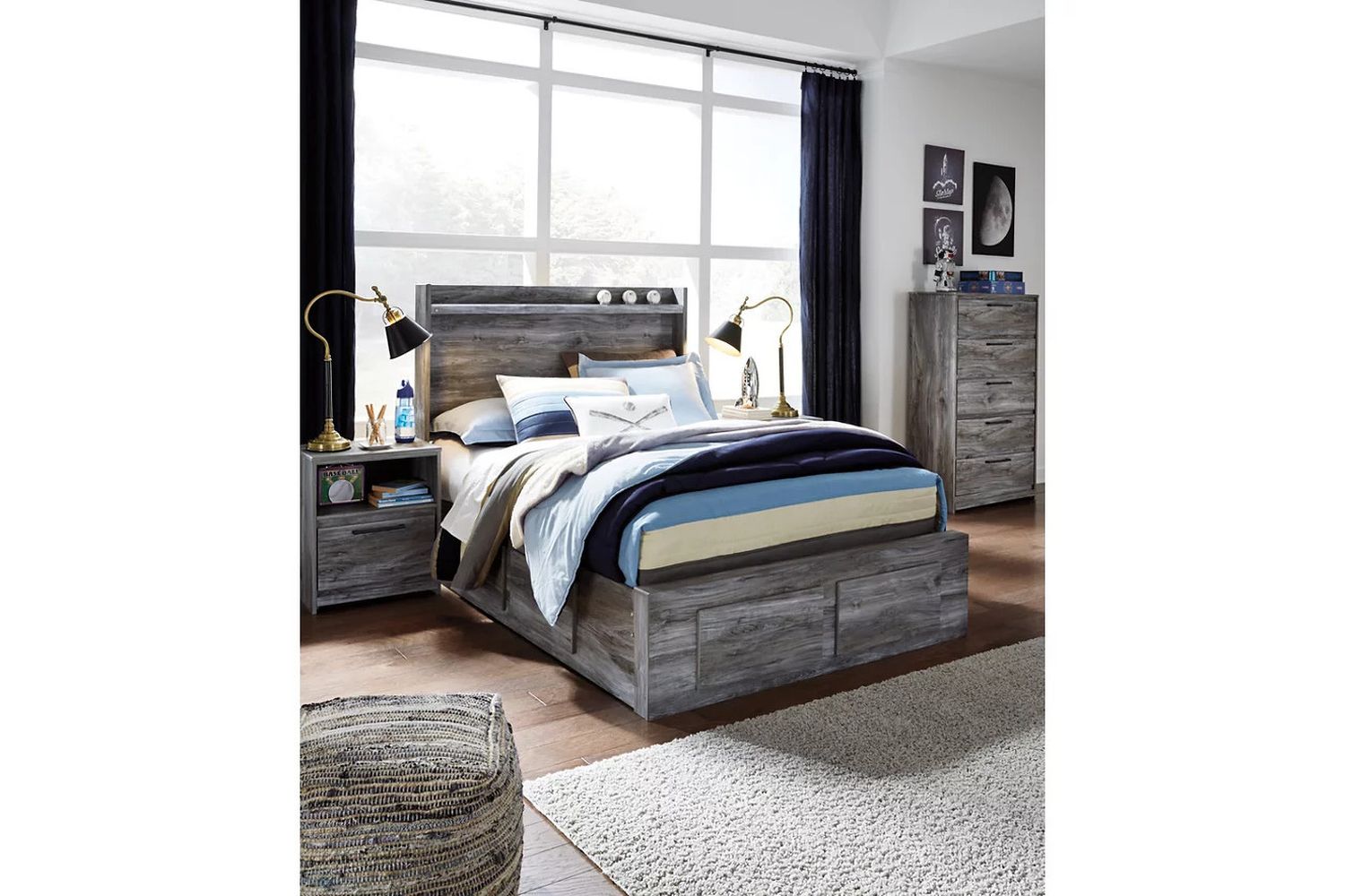 Baystorm Full Panel Bed with 4 Storage Drawers In Gray B221B25