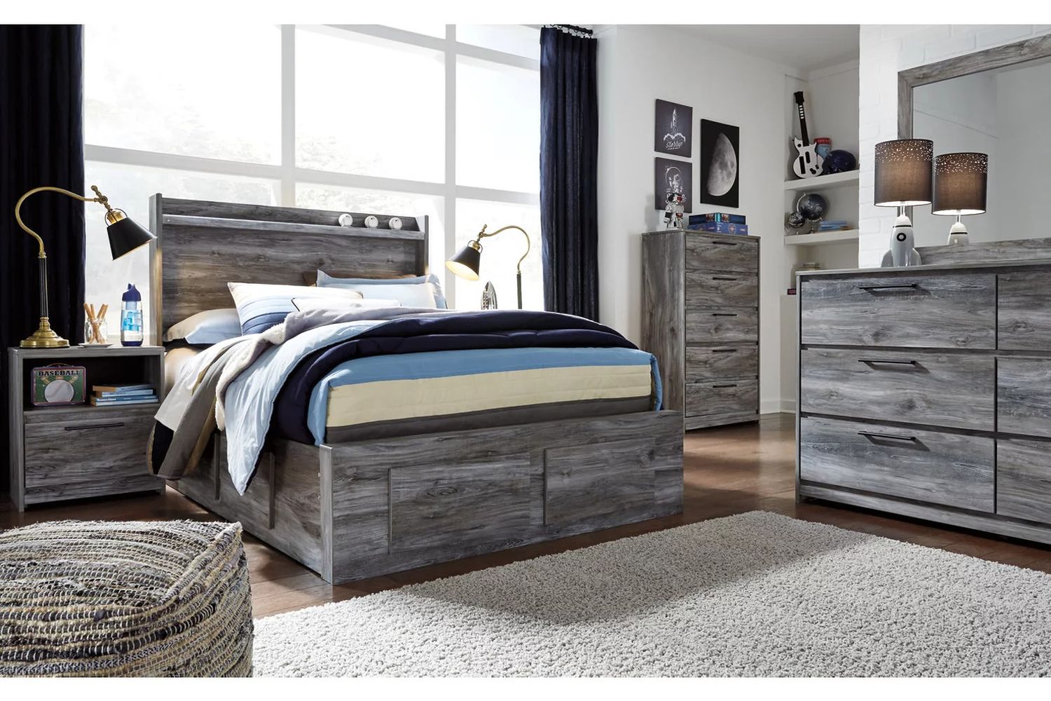 Baystorm Full Panel Bed with 4 Storage Drawers In Gray B221B25