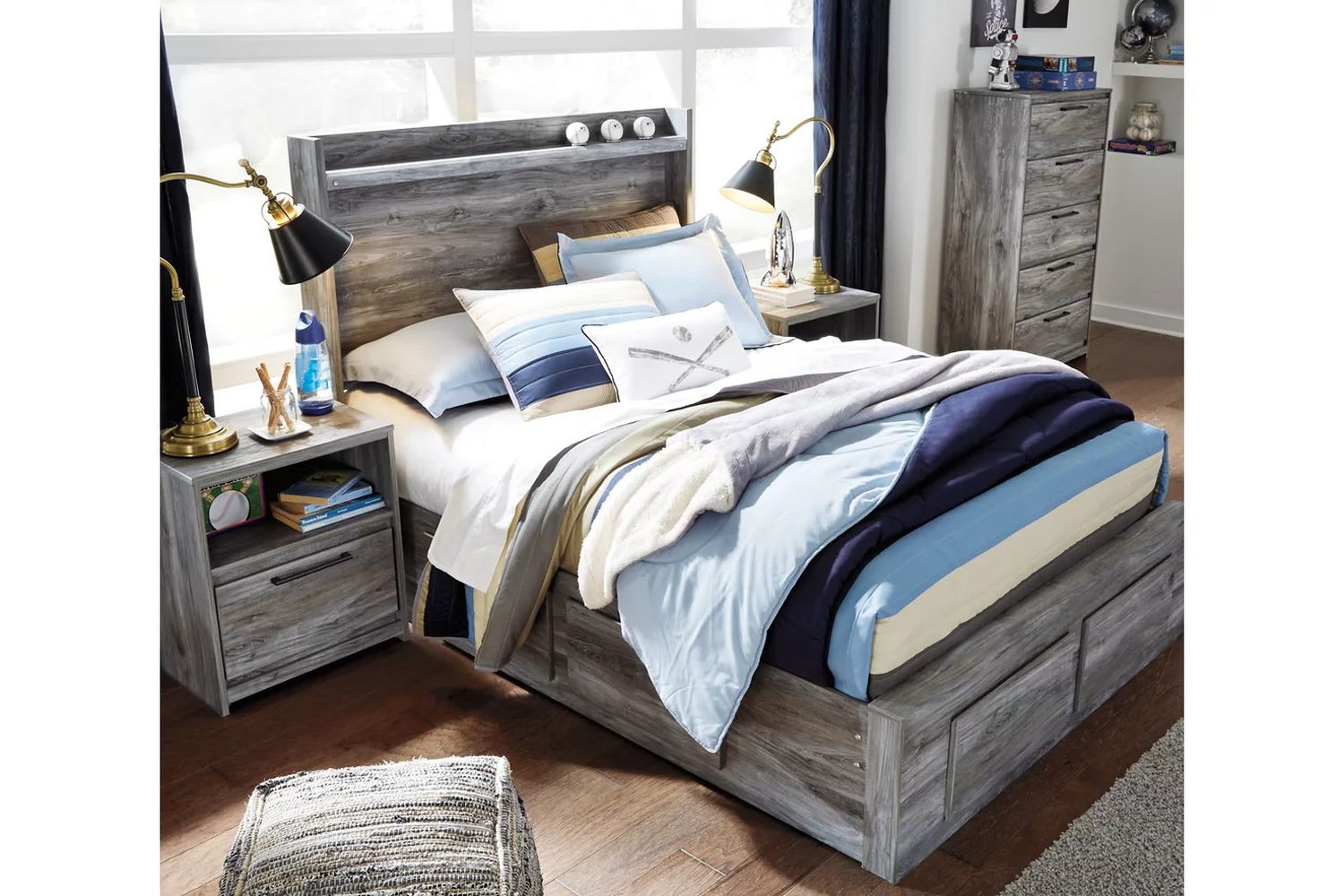 Baystorm Full Panel Bed with 4 Storage Drawers In Gray B221B25
