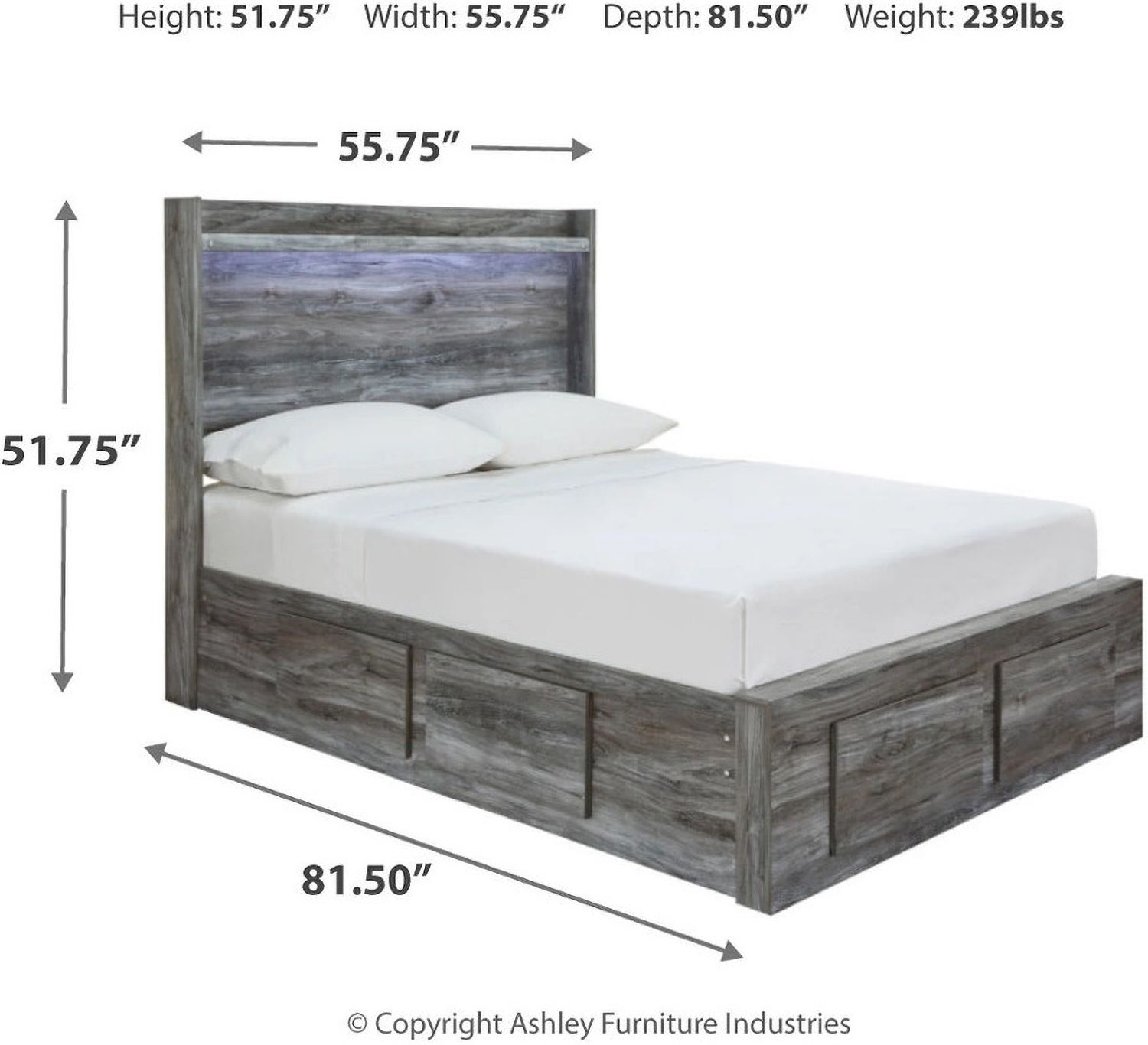 Baystorm Full Panel Bed with 4 Storage Drawers In Gray B221B25