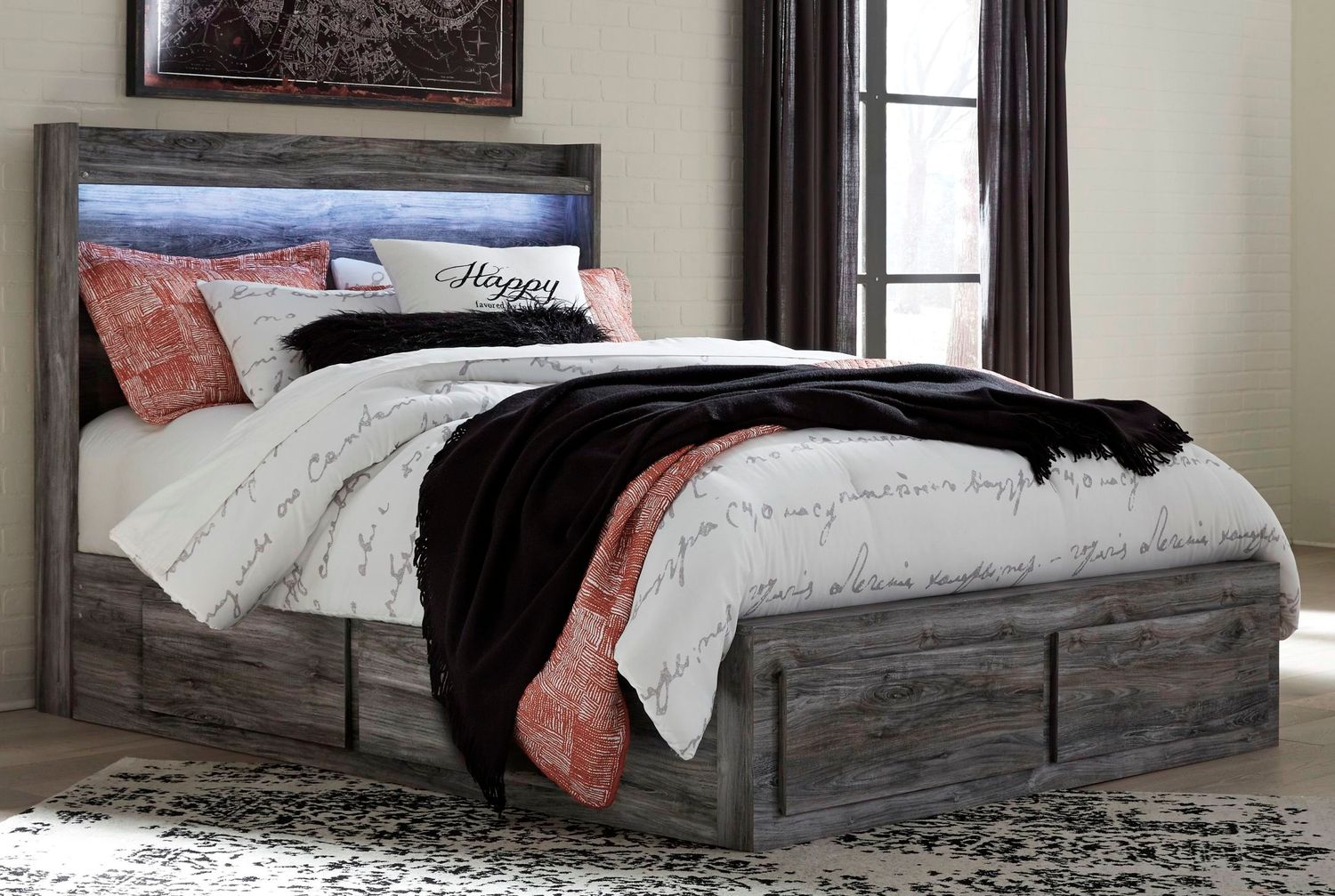 Baystorm Queen Panel Bed with 6 Storage Drawers In Gray B221B4
