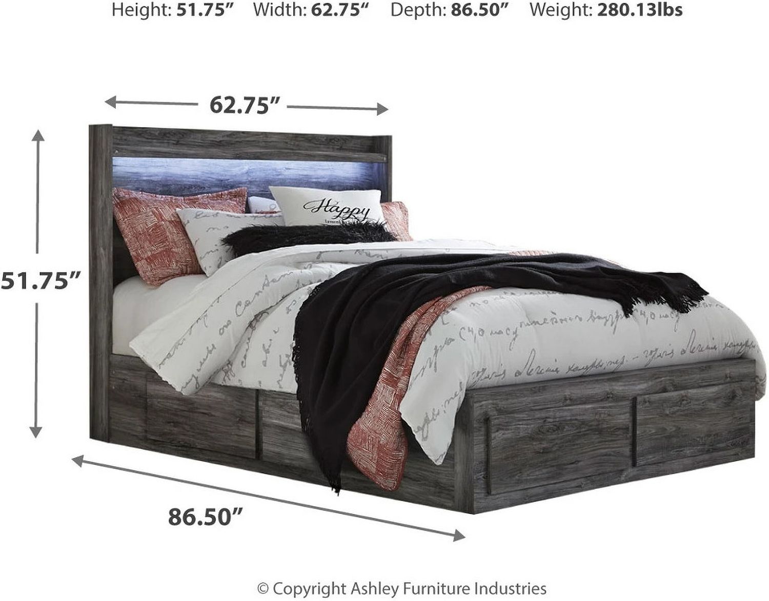 Baystorm Queen Panel Bed with 6 Storage Drawers In Gray B221B4