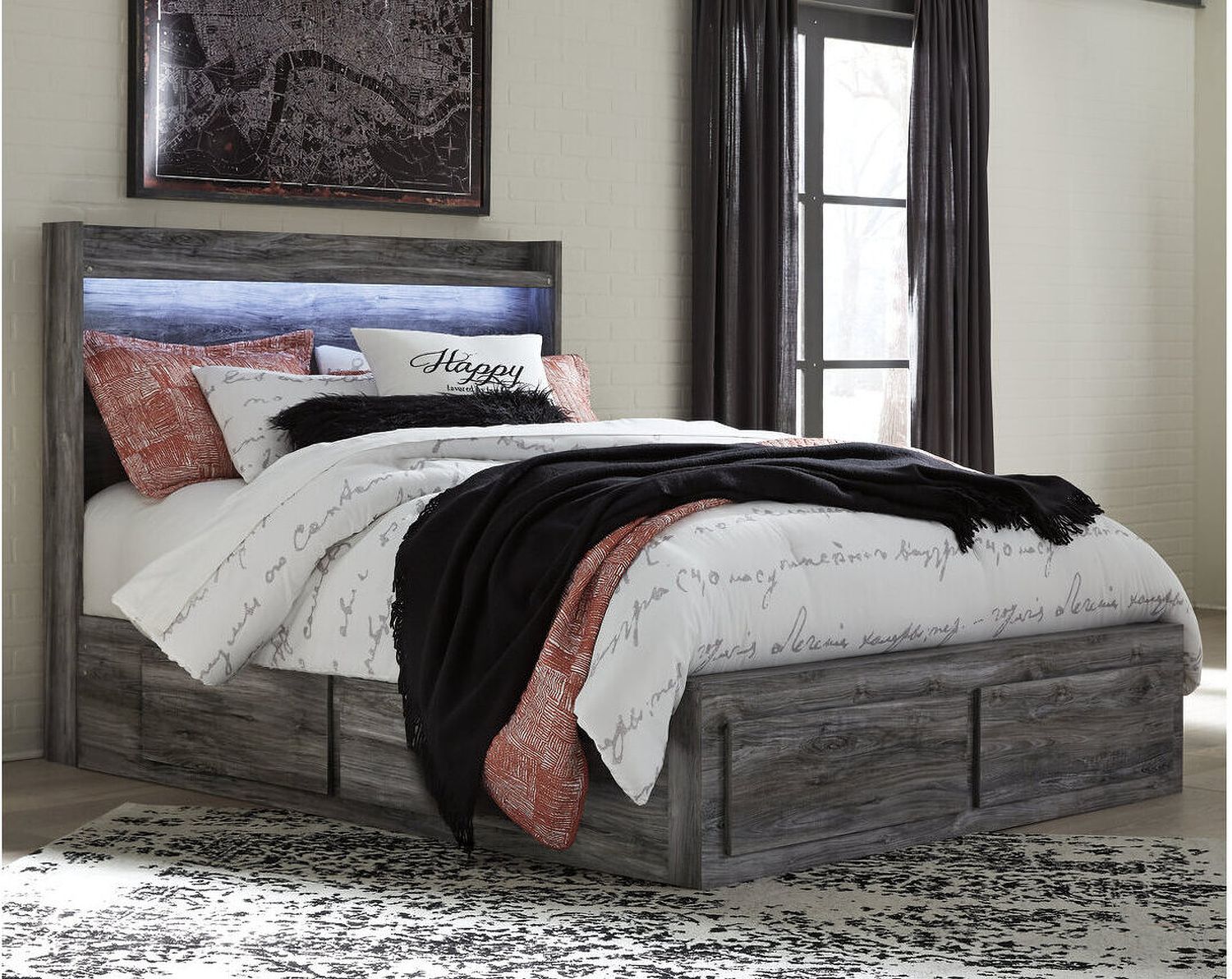 Baystorm Queen Panel Bed with 6 Storage Drawers In Gray B221B4