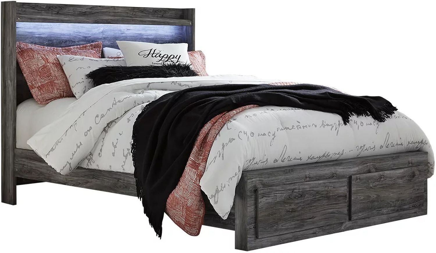 Baystorm Queen Panel Bed with 2 Storage Drawers In Gray B221B5