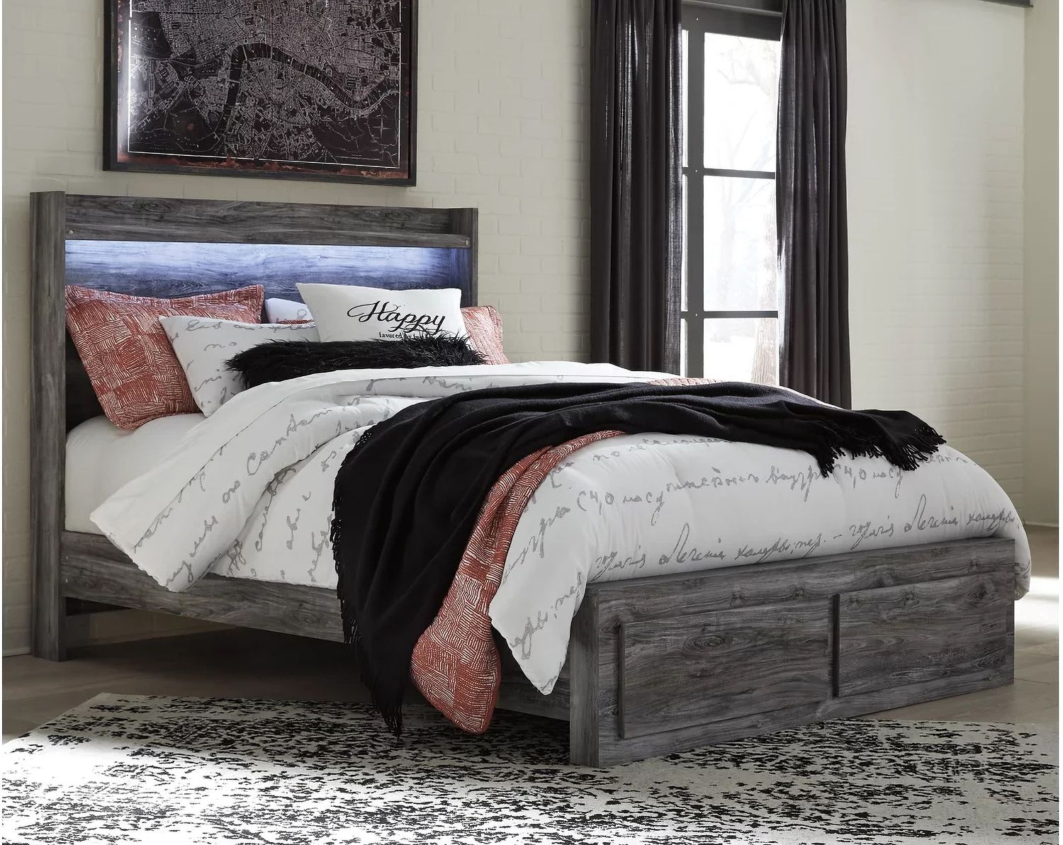 Baystorm Queen Panel Bed with 2 Storage Drawers In Gray B221B5