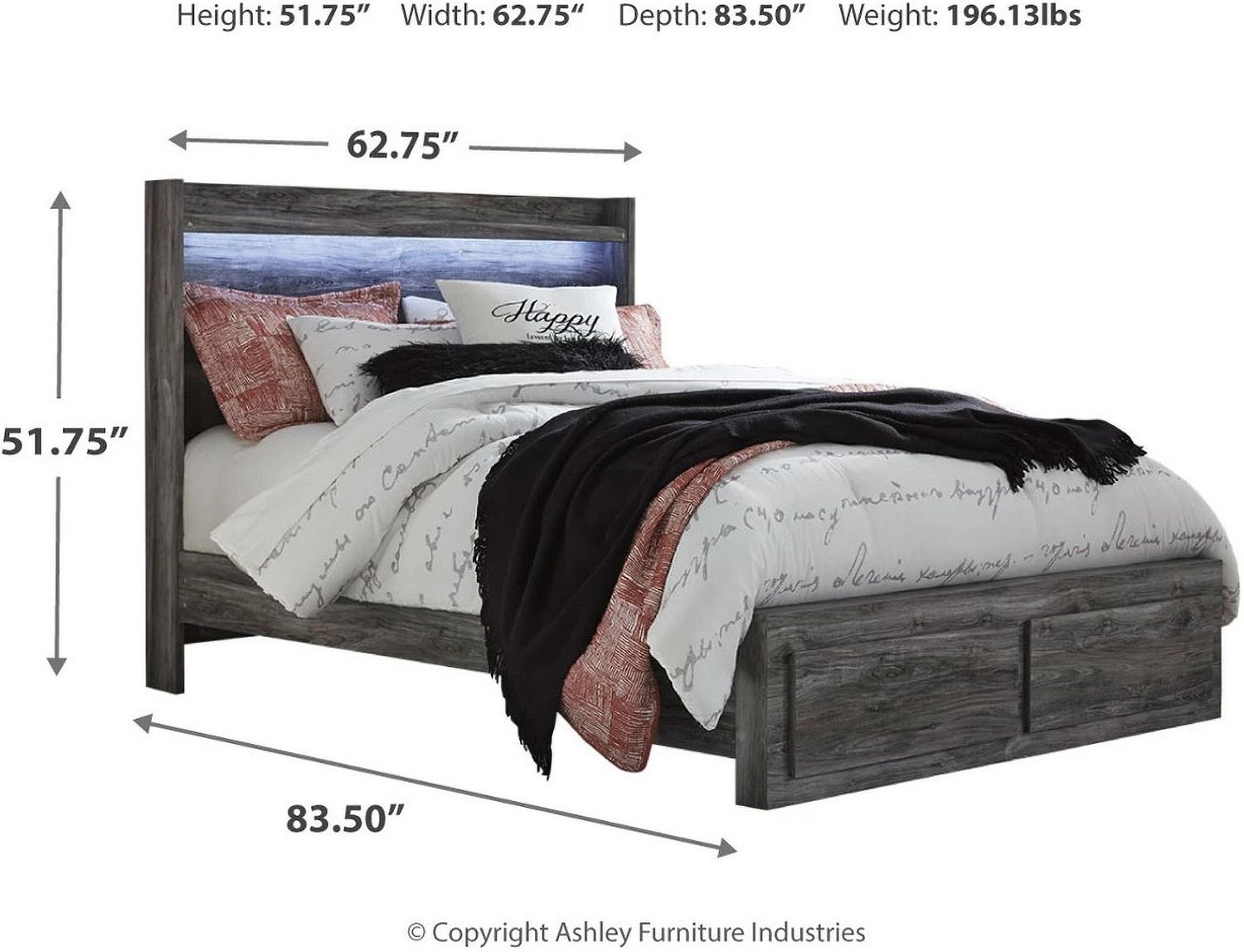 Baystorm Queen Panel Bed with 2 Storage Drawers In Gray B221B5