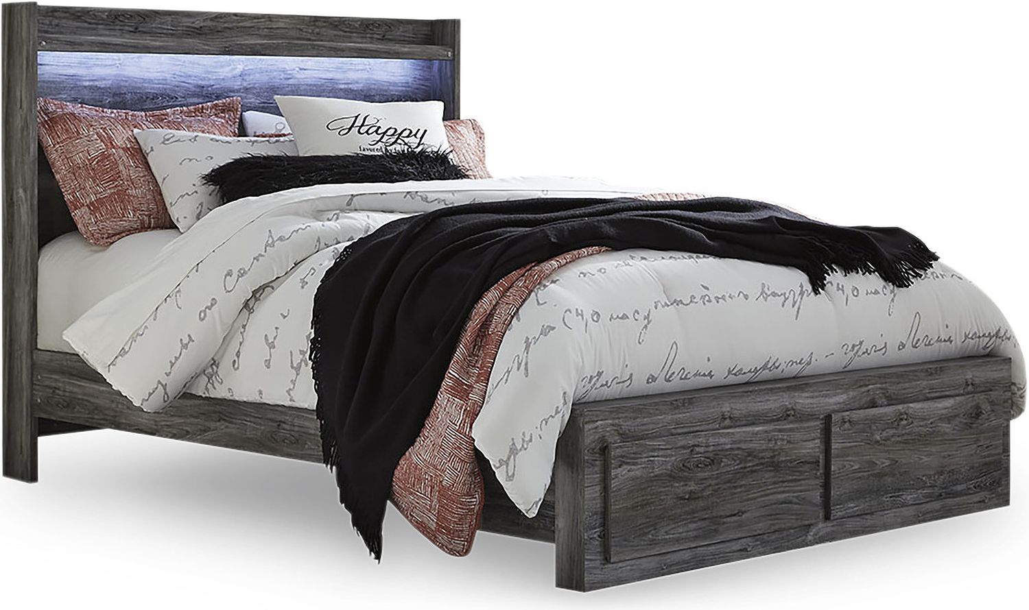 Baystorm Queen Panel Bed with 2 Storage Drawers In Gray B221B5