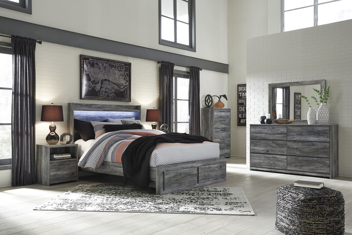Baystorm Queen Panel Bed with 2 Storage Drawers In Gray B221B5