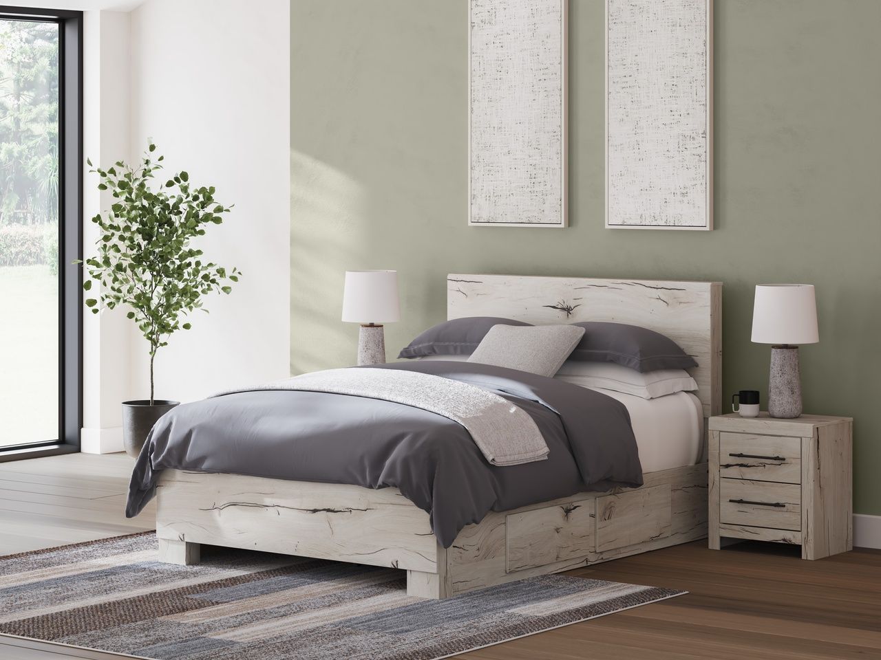 Lawroy Queen Panel Bed with Storage In Light Natural B2310B6