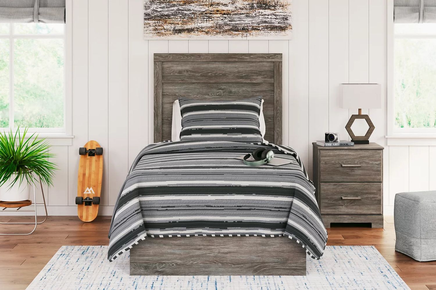 Ralinksi Twin Panel Bed In Gray B2587B11