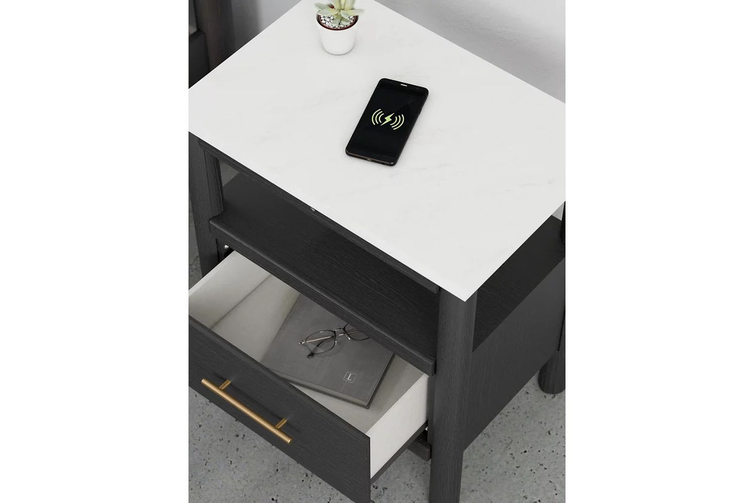 Cadmori Nightstand In Black and White B261691