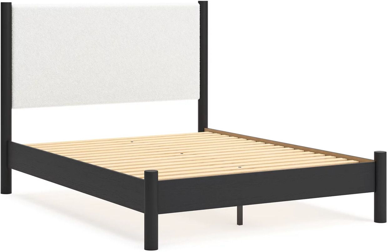 Cadmori Upholstered Panel Bedroom Set In Black and White B2616B4
