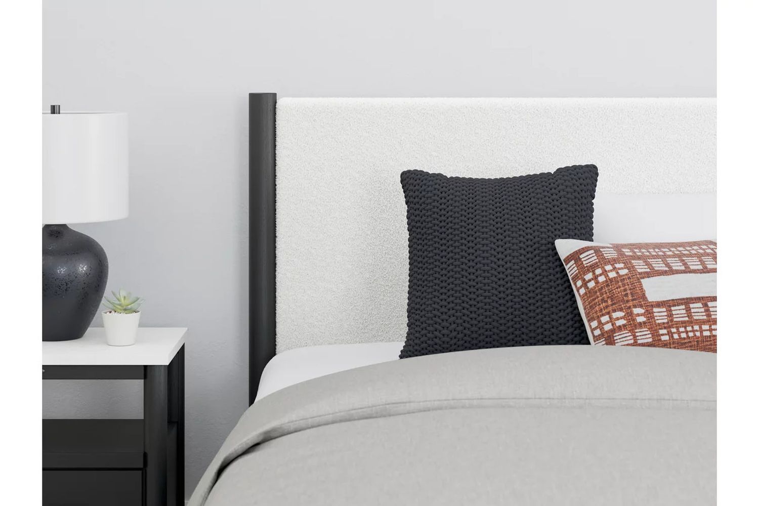Cadmori Upholstered Panel Bedroom Set In Black and White B2616B4