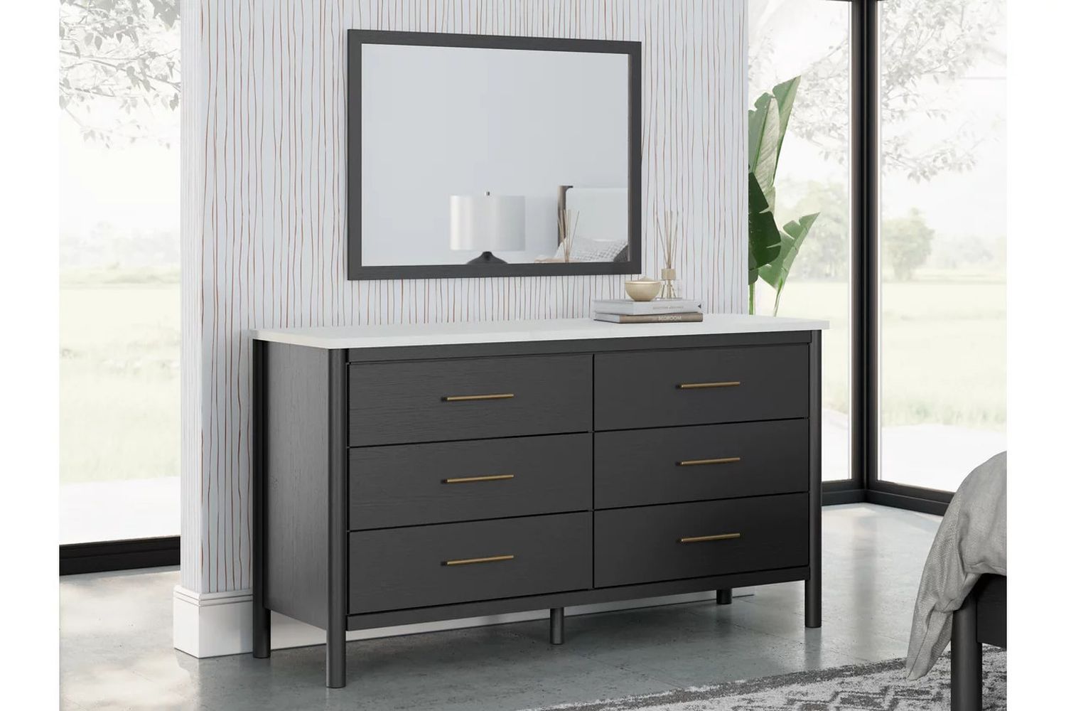 Cadmori Upholstered Panel Bedroom Set In Black and White B2616B4