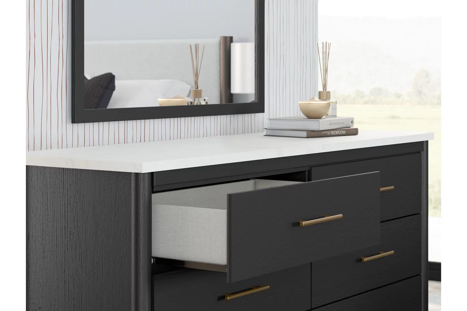 Cadmori Upholstered Panel Bedroom Set In Black and White B2616B4