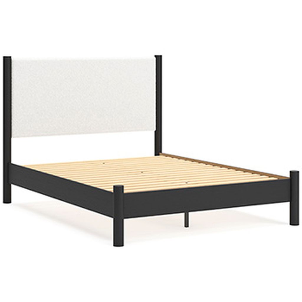 Cadmori Upholstered Panel Bedroom Set In Black and White B2616B4