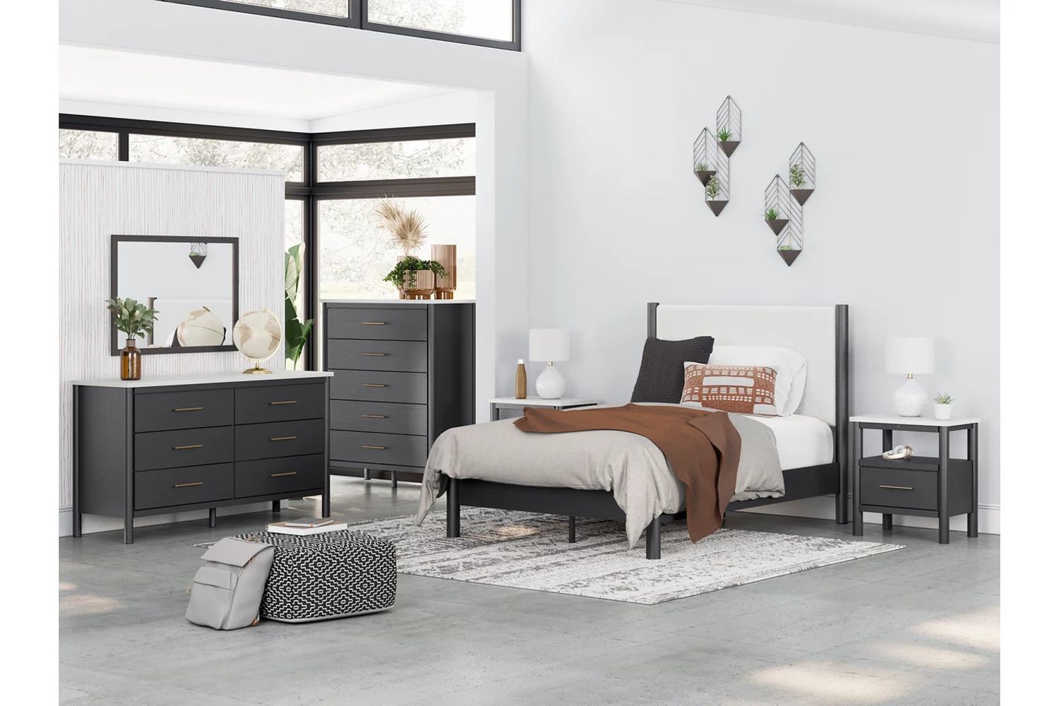 Cadmori Upholstered Panel Youth Bedroom Set In Black and White B2616B5