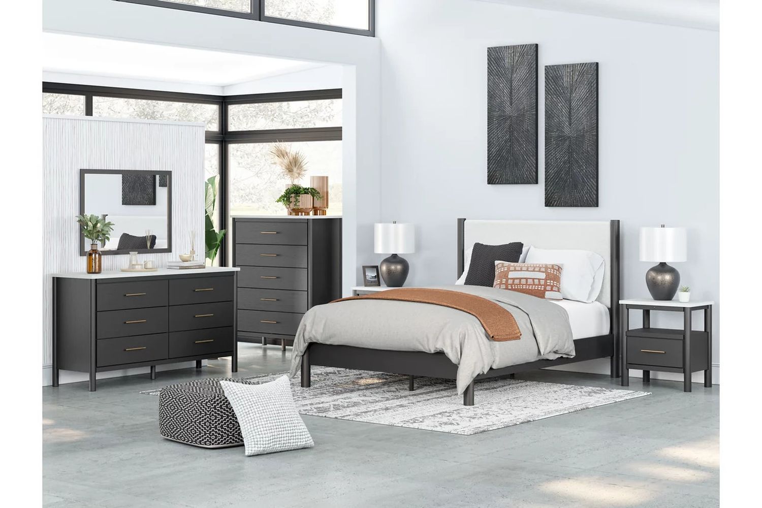 Cadmori Upholstered Panel Youth Bedroom Set In Black and White B2616B5