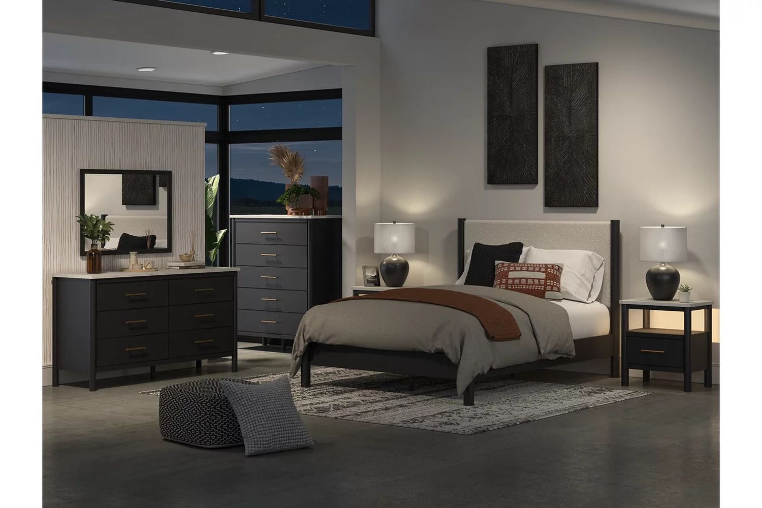 Cadmori Upholstered Panel Youth Bedroom Set In Black and White B2616B5