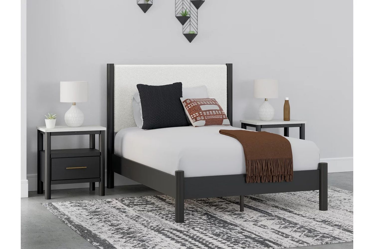 Cadmori Upholstered Panel Youth Bedroom Set In Black and White B2616B5