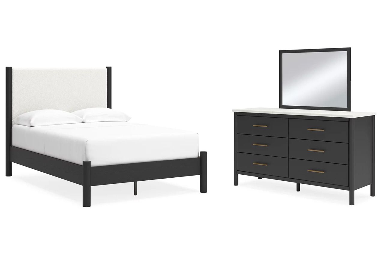 Cadmori Upholstered Panel Youth Bedroom Set In Black and White B2616B5