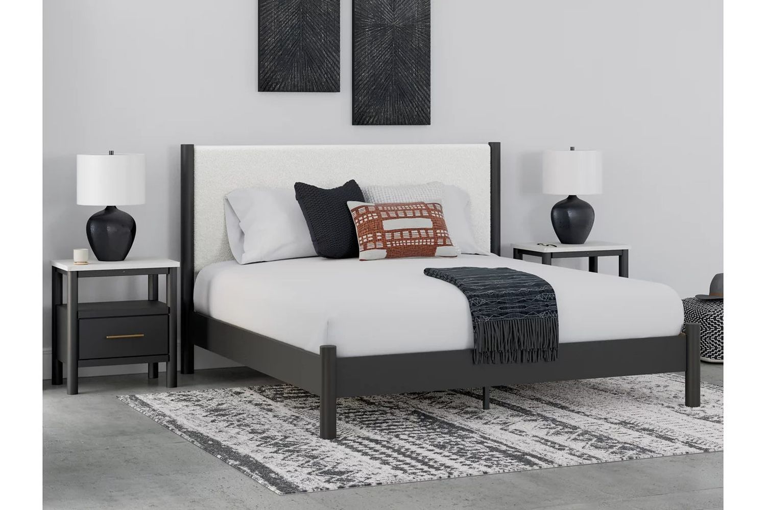Cadmori King Upholstered Panel Bed In Black and White B2616B8