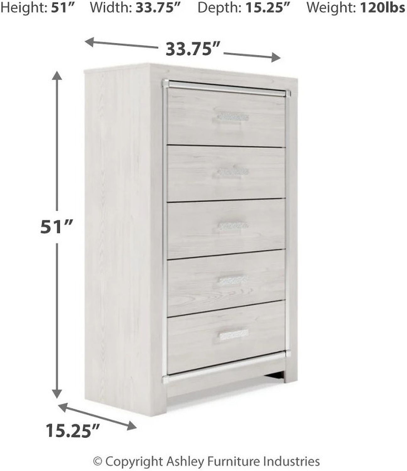 Altyra White Five Drawer Chest B264046