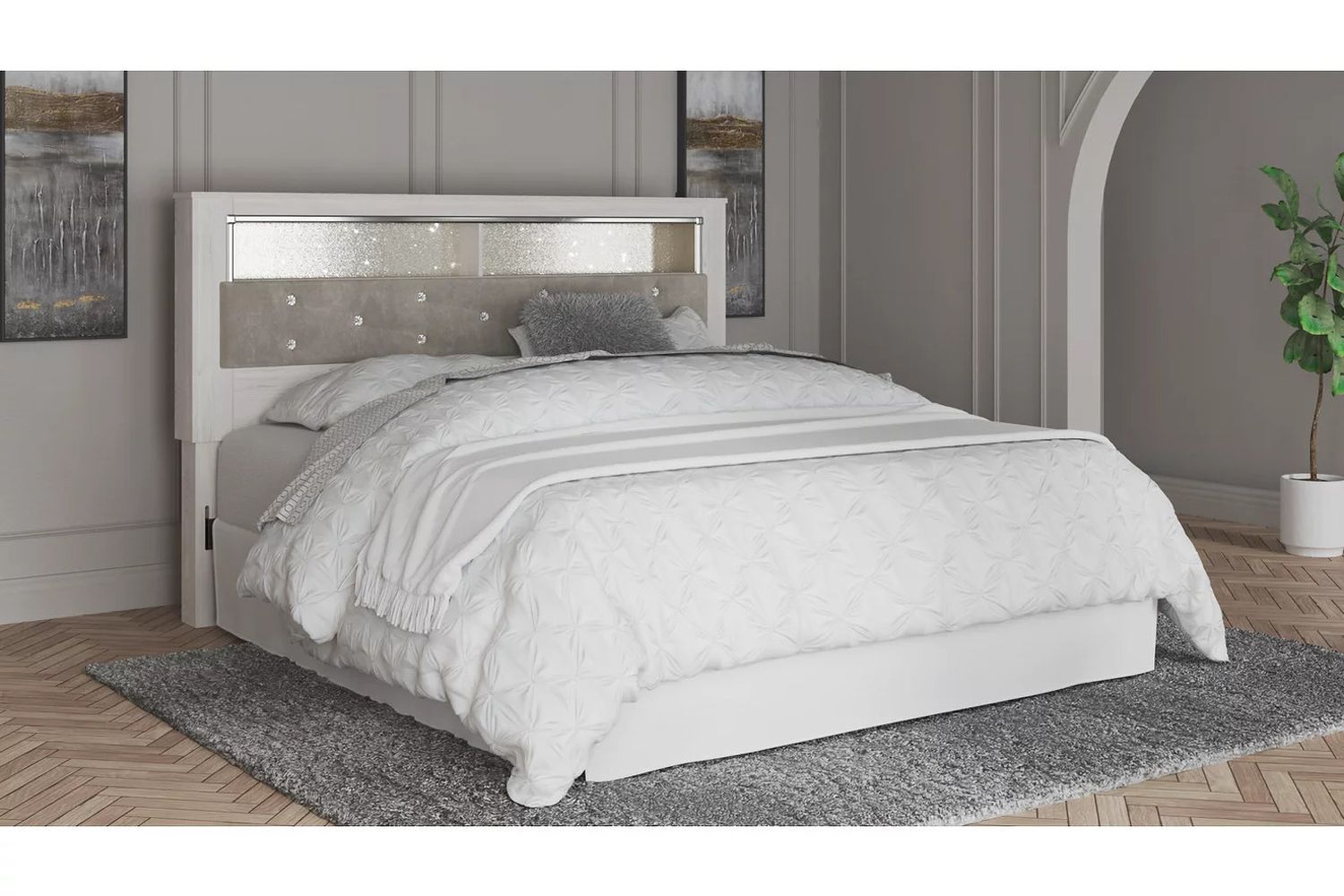 Altyra White King Upholstered Panel Bookcase Headboard Only B264069