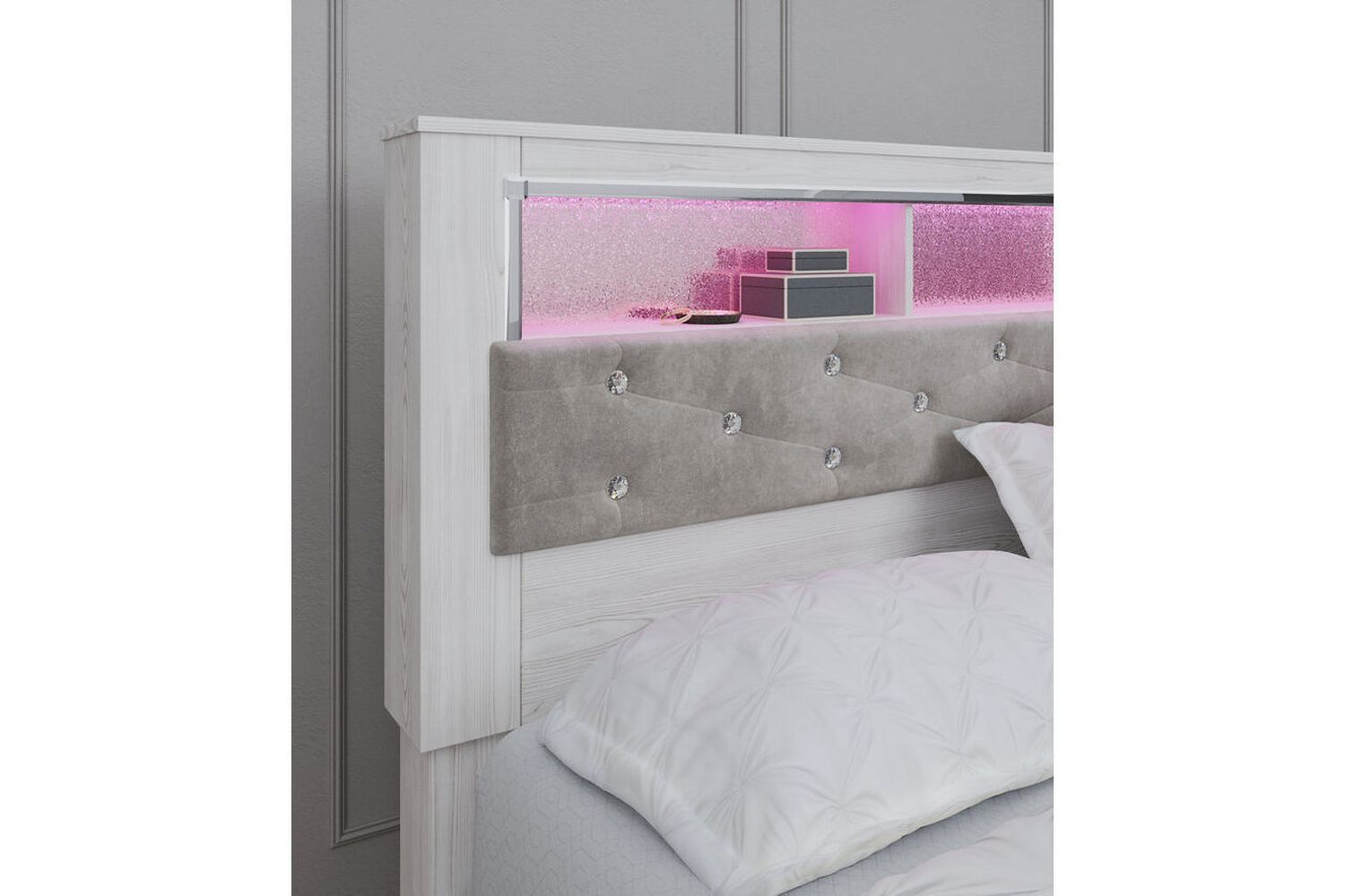 Altyra White King Upholstered Panel Bookcase Headboard Only B264069