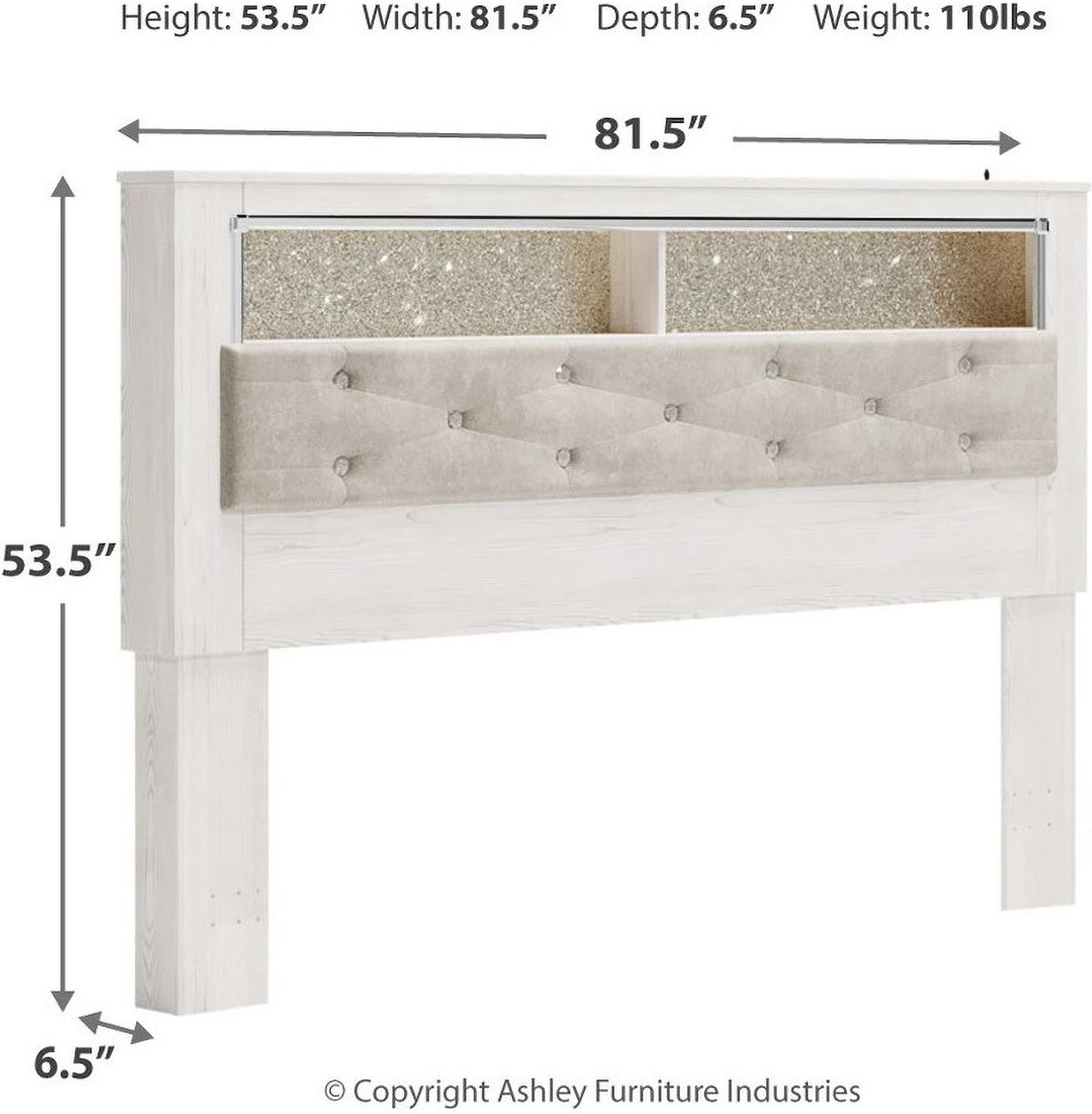 Altyra White King Upholstered Panel Bookcase Headboard Only B264069