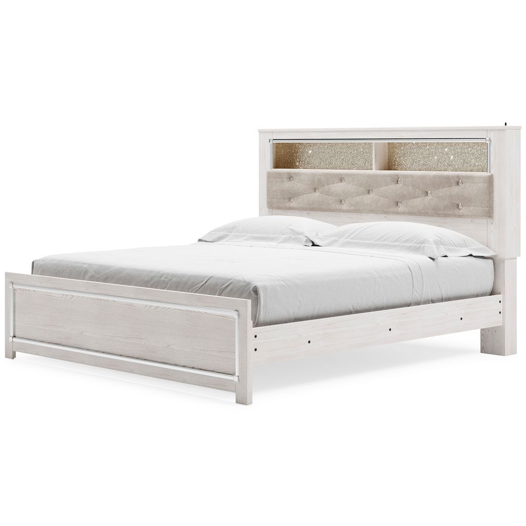 Altyra White King Upholstered Panel Bookcase Headboard Only B264069