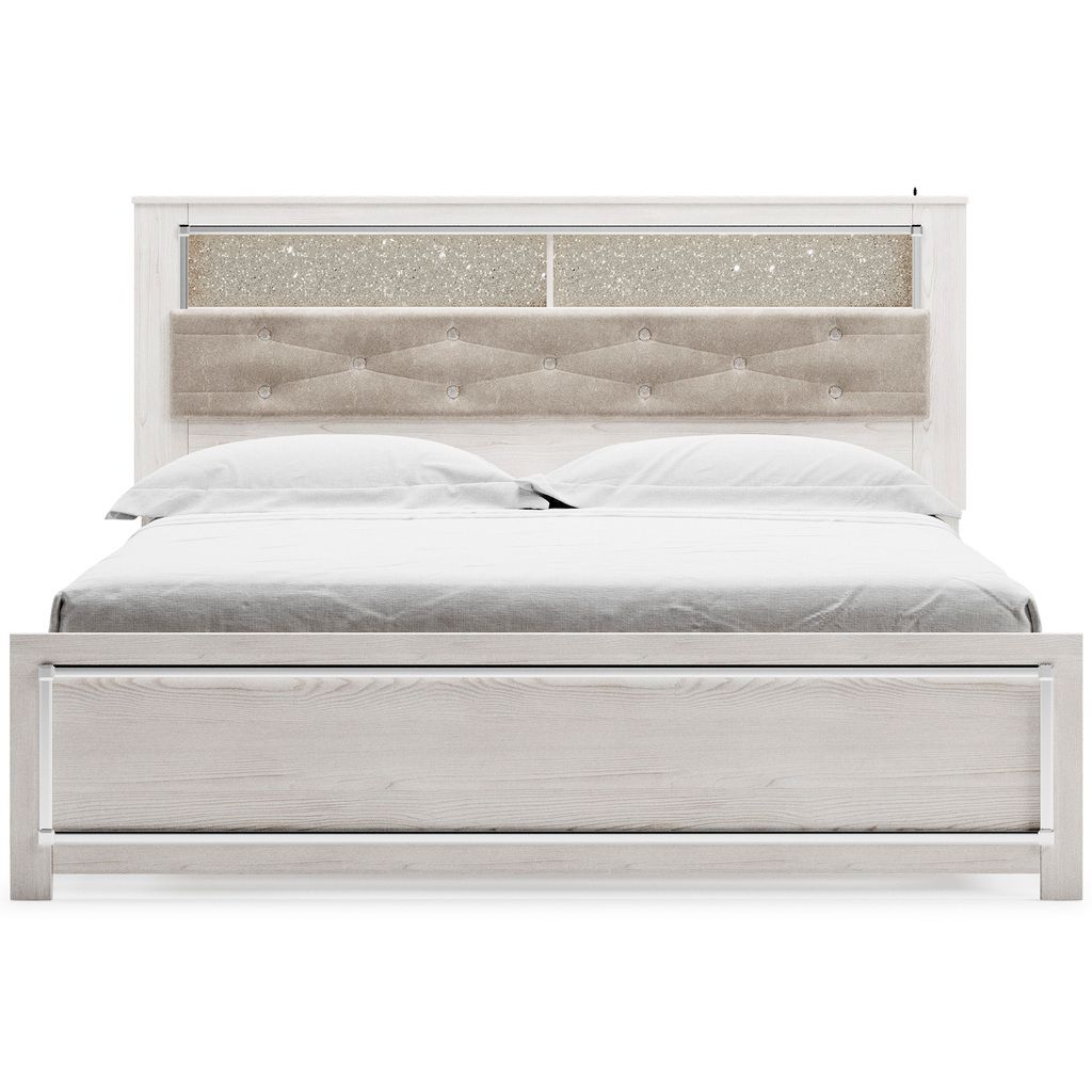 Altyra White King Upholstered Panel Bookcase Headboard Only B264069