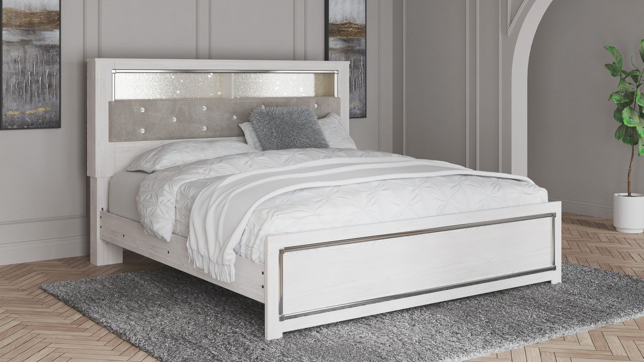 Altyra White King Upholstered Panel Bookcase Headboard Only B264069