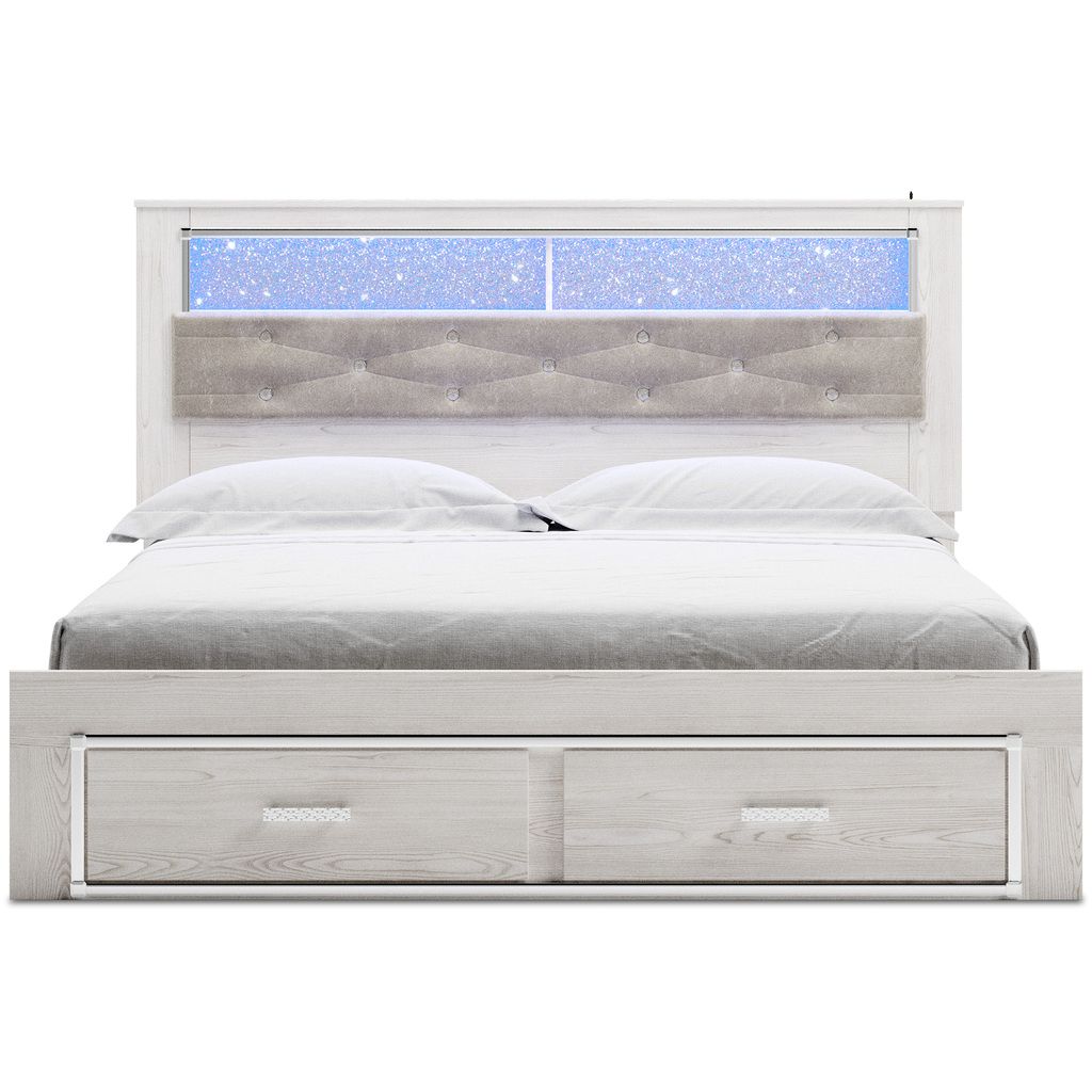 Altyra White King Upholstered Panel Bookcase Headboard Only B264069