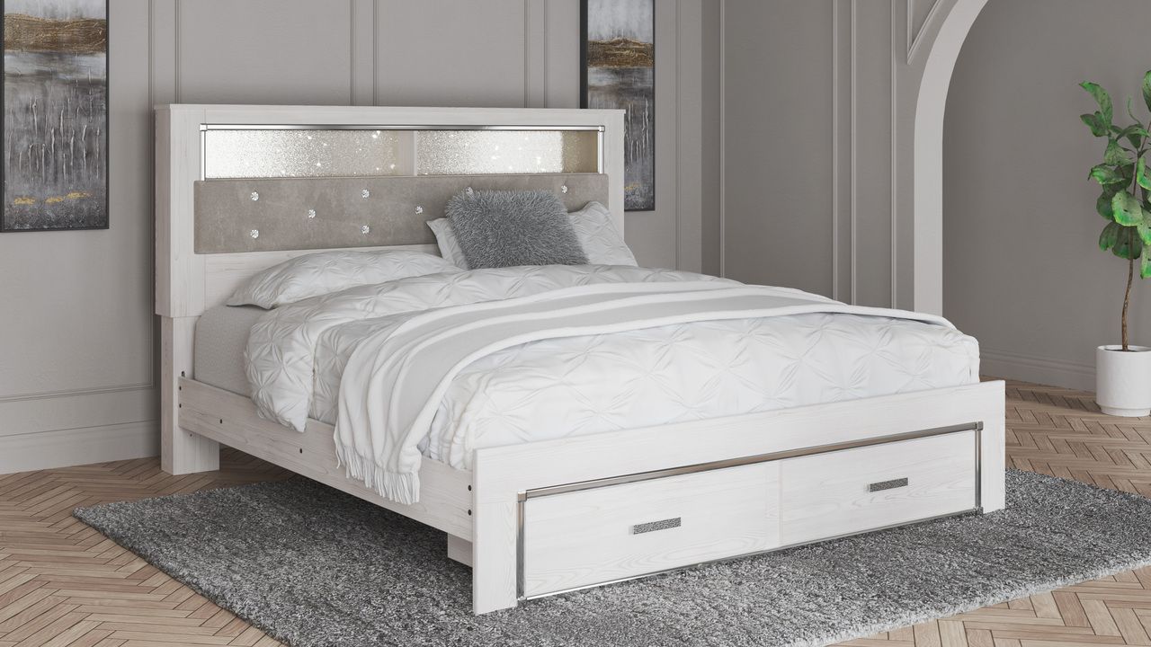 Altyra White King Upholstered Panel Bookcase Headboard Only B264069