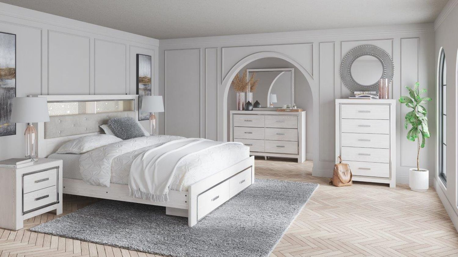 Altyra White King Panel Bookcase Storage Bed B2640B30