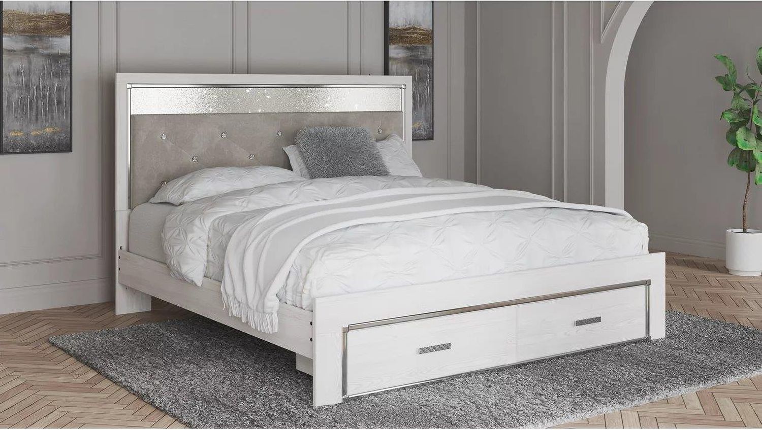 Altyra Queen Upholstered Storage Bed In White B2640B46