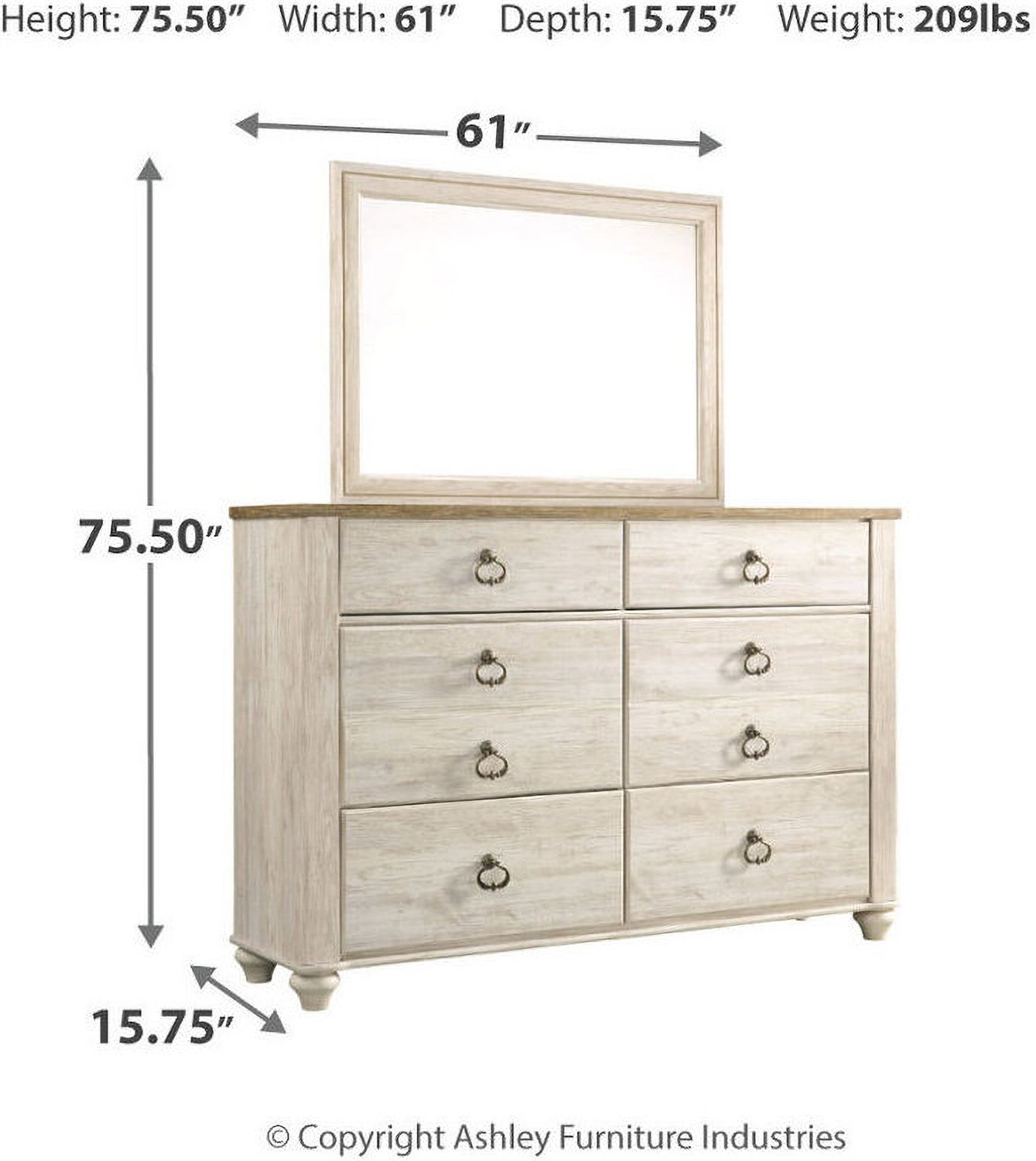 Willowton Whitewash Bedroom Mirror B26736
