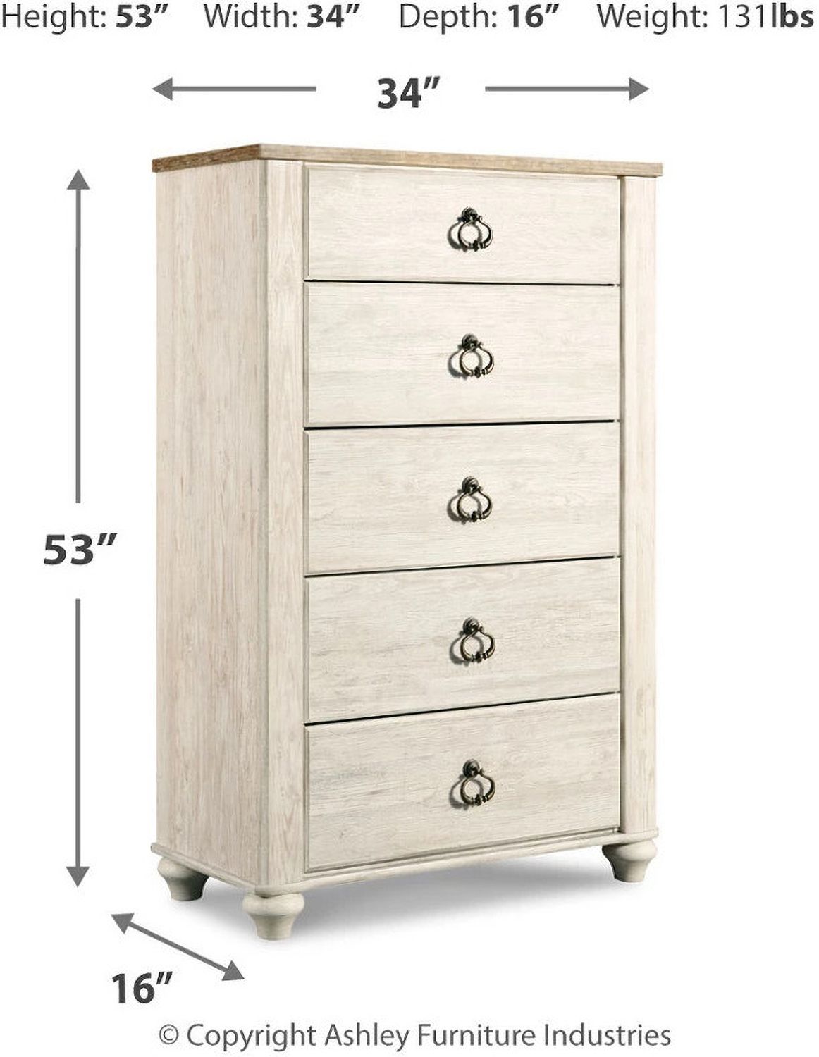 Willowton Two-tone 5 Drawer Chest B26746